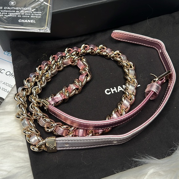 Gradient Metallic Two Tone Lambskin Quilted Flap Chain Belt Bag NWOT Pink/Silver - Picture 15 of 17